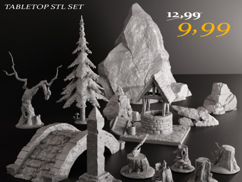 Forest Terrain Pack 1 - Tabletop STL Set Pre-Supported 3D Принт Модель