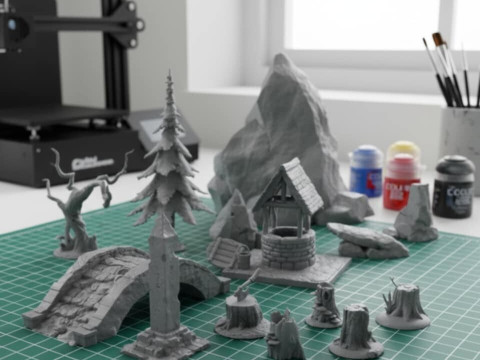 Forest Terrain Pack 1 - Tabletop STL Set Pre-Supported Model Cetak 3D