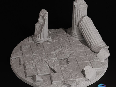 Ancient Ruins Base Set Broken Floor Roman Columns 25-32-40-50mm Pre-supported for SLA 3D Print Model