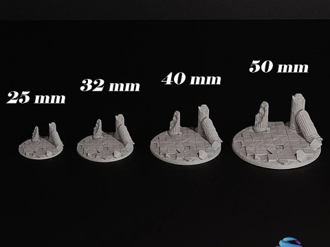 Ancient Ruins Base Set Broken Floor Roman Columns 25-32-40-50mm Pre-supported for SLA 3D Print Model