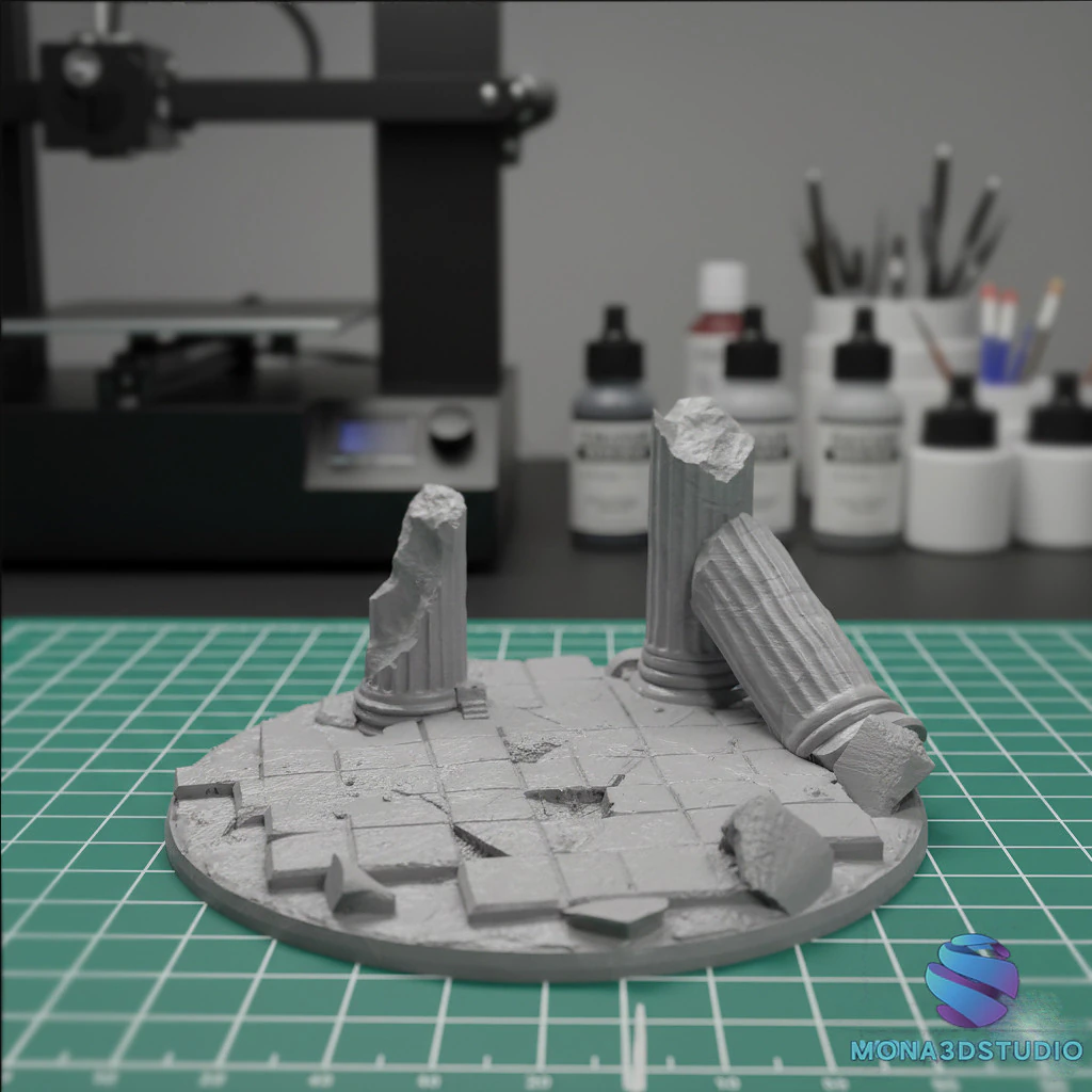 Ancient Ruins Base Set Broken Floor Roman Columns 25-32-40-50mm Pre-supported for SLA 3D Print Model .c4d .max .obj .3ds .fbx .stl .blend 