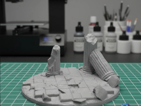 Basisset f&uuml;r antike Ruinen, gebrochener Boden, r&ouml;mische S&auml;ulen, 25&ndash;32&ndash;40&ndash;50 mm, vorgest&uuml;tzt f&uuml;r SLA 3D Druckmodell