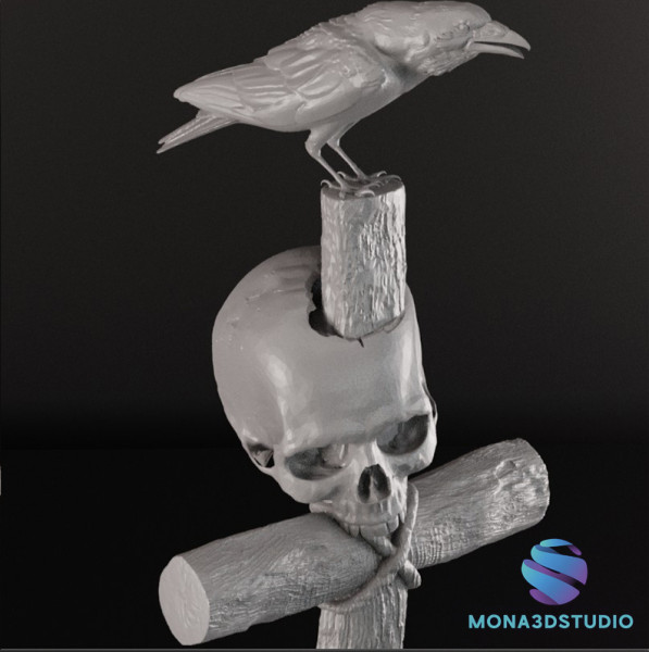 Realistic Gothic Cross Skull Crow STL 3 Sizes Pre-supported 3D Baskı Modeli .c4d .max .obj .3ds .fbx .stl .blend