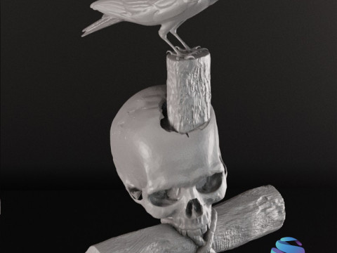 Realistic Gothic Cross Skull Crow STL 3 Sizes Pre-supported Modèles 3D en vedette