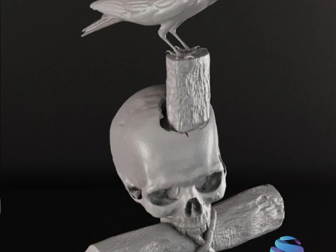 Realistic Gothic Cross Skull Crow STL 3 Sizes Pre-supported 3D Print Model