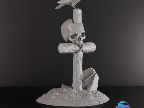 Realistic Gothic Cross Skull Crow STL 3 Sizes Pre-supported 3D Baskı Modeli