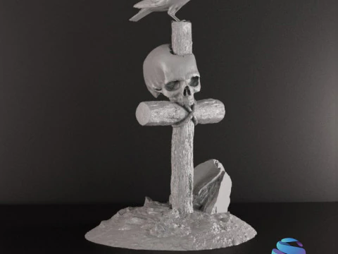 Realistic Gothic Cross Skull Crow STL 3 Sizes Pre-supported 3D Print Model