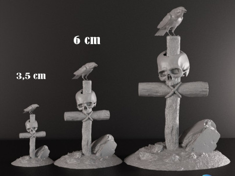 Realistic Gothic Cross Skull Crow STL 3 Sizes Pre-supported 3D Baskı Modeli