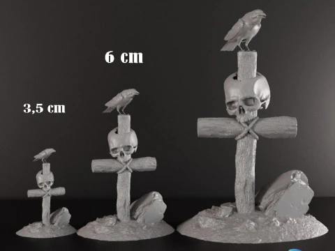 Realistic Gothic Cross Skull Crow STL 3 Sizes Pre-supported 3D Print Model