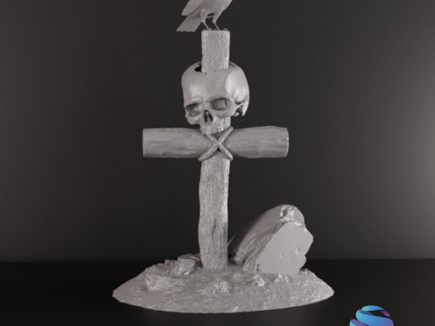 Realistic Gothic Cross Skull Crow STL 3 Sizes Pre-supported 3D Baskı Modeli