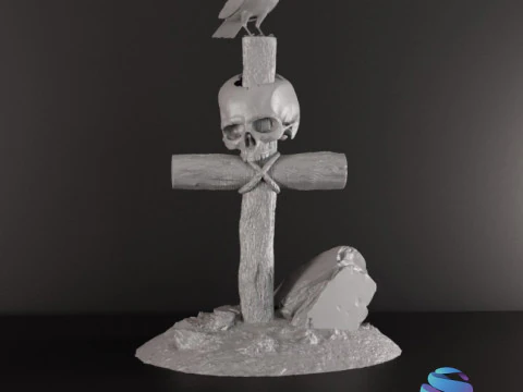 Realistic Gothic Cross Skull Crow STL 3 Sizes Pre-supported 3D Print Model