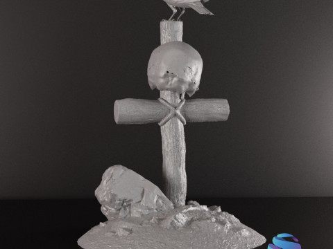 Realistic Gothic Cross Skull Crow STL 3 Sizes Pre-supported 3D Baskı Modeli