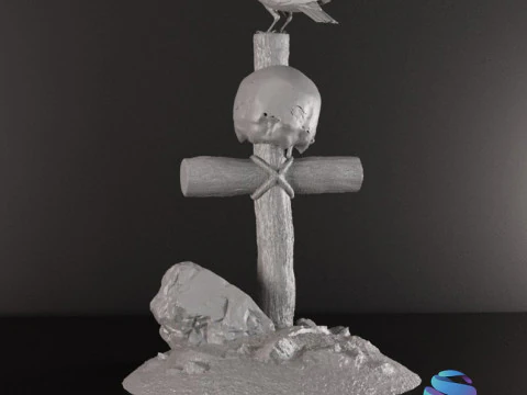 Realistic Gothic Cross Skull Crow STL 3 Sizes Pre-supported 3D Print Model