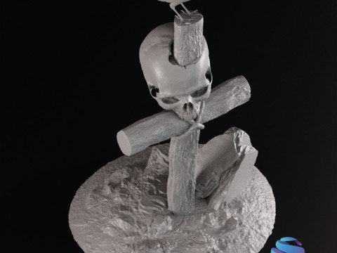 Realistic Gothic Cross Skull Crow STL 3 Sizes Pre-supported 3D Baskı Modeli