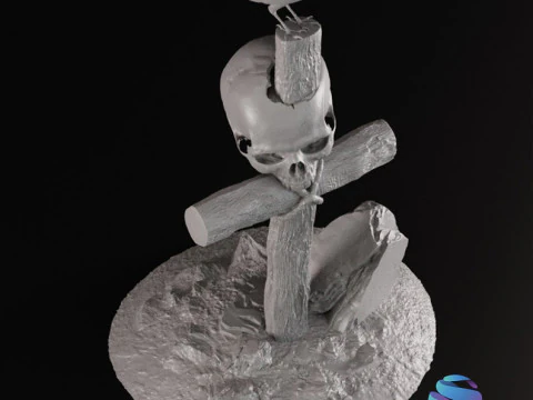 Realistic Gothic Cross Skull Crow STL 3 Sizes Pre-supported 3D Print Model