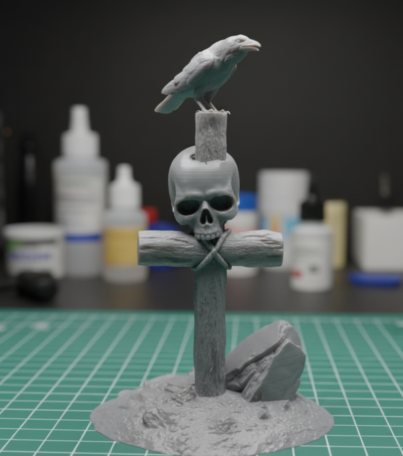 Realistic Gothic Cross Skull Crow STL 3 Sizes Pre-supported 3D Print Model .c4d .max .obj .3ds .fbx .stl .blend 