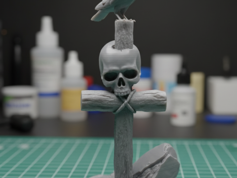 Realistic Gothic Cross Skull Crow STL 3 Sizes Pre-supported 3D printmodel