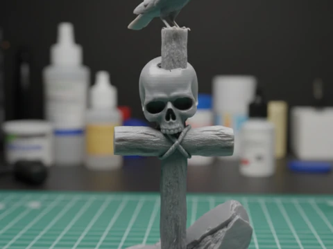 Realista Cruz G&oacute;tica Cr&aacute;neo Cuervo STL 3 Tama&ntilde;os Pre-soportado Modelo de impresión 3D