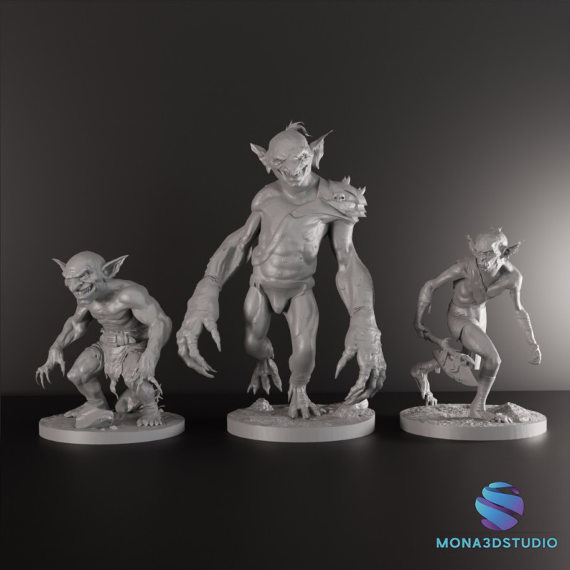 Goblin Warriors 3 Highly Detailed Miniatures STL Presupported Chitubox 3D Print Model .c4d .max .obj .3ds .fbx .stl .blend
