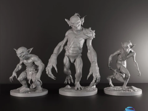 Goblin Warriors 3 Highly Detailed Miniatures STL Presupported Chitubox 3D Print Model