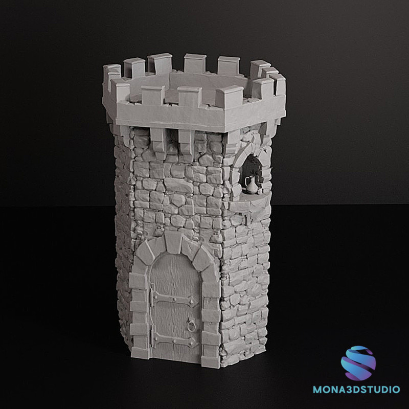 Detailed Fantasy Tower STL Model for 3D Printing 10 cm 28mm Scale 3D प्रिंट मॉडल .c4d .max .obj .3ds .fbx .stl .blend 