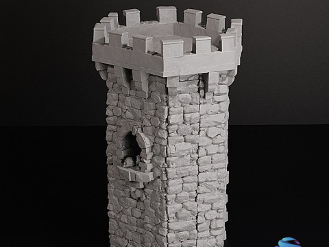 Detailed Fantasy Tower STL Model for 3D Printing 10 cm 28mm Scale 3D प्रिंट मॉडल