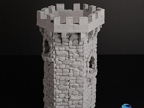 Detailed Fantasy Tower STL Model for 3D Printing 10 cm 28mm Scale 3D प्रिंट मॉडल