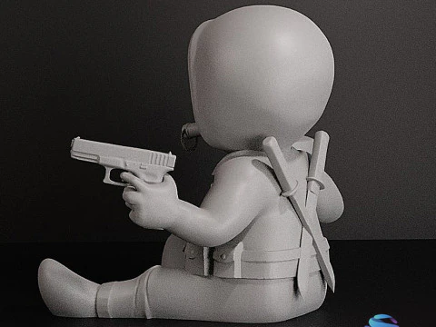 Baby Deadpool Sitting 3D Print Model