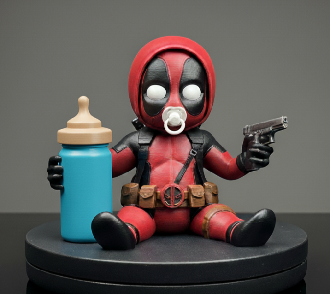 Baby Deadpool Sitting 3D Print Model .c4d .max .obj .3ds .fbx .stl .blend 