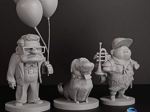 UP Collection 3 Detailed STL Models Carl with Balloons Russell Dug 3D प्रिंट मॉडल