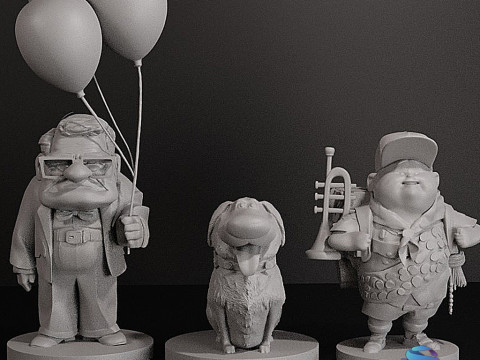 UP Collection 3 Detailed STL Models Carl with Balloons Russell Dug 3D प्रिंट मॉडल