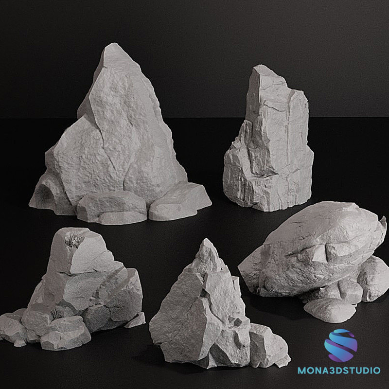 Set of 10 Natural Rocks for Miniatures 3D प्रिंट मॉडल .c4d .max .obj .3ds .fbx .stl .blend 