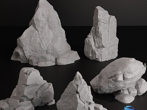 Set of 10 Natural Rocks for Miniatures 3D Print Model