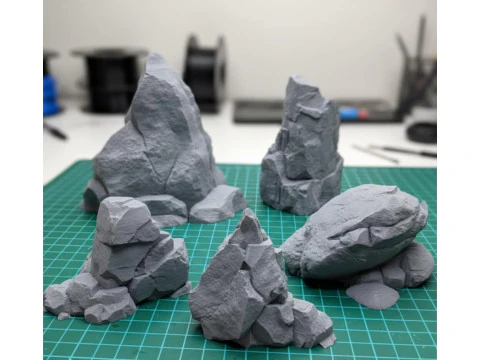 Set of 10 Natural Rocks for Miniatures 3D Print Model