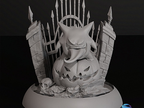 Gengar Pokemon Halloween Diorama Multi-bagian 3D STL yang Dapat Dicetak Model Cetak 3D