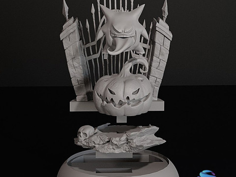 Gengar Pokemon Halloween Diorama Multi-bagian 3D STL yang Dapat Dicetak Model Cetak 3D