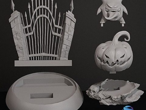 Gengar Pokemon Halloween Diorama Multi-bagian 3D STL yang Dapat Dicetak Model Cetak 3D