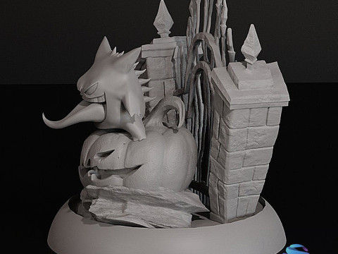Gengar Pokemon Halloween Diorama Multi-bagian 3D STL yang Dapat Dicetak Model Cetak 3D