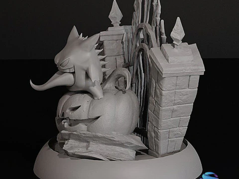 Gengar Pokmon Halloween Diorama Multi-part 3D Printable STL 3D Print Model