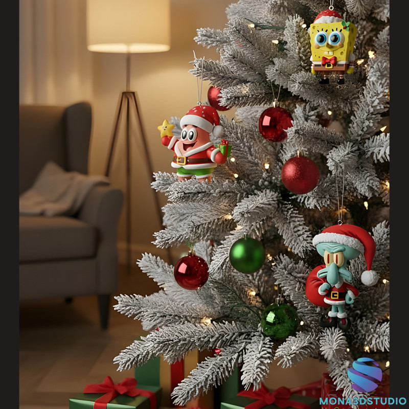 Set Ornamen Pohon Natal - Patrick Squiddy dan Spongebob Model Cetak 3D .c4d .max .obj .3ds .fbx .stl .blend 