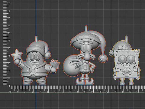 Set Ornamen Pohon Natal - Patrick Squiddy dan Spongebob Model Cetak 3D