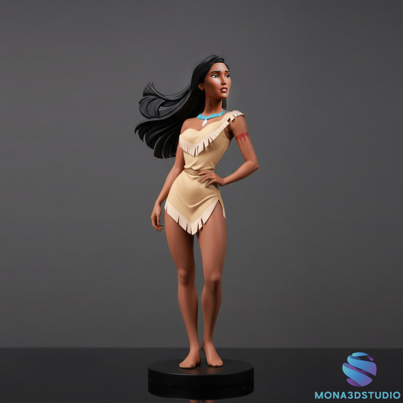 Pocahontas 3D Yazdırılabilir Model - Çok Parçalı Montaj Kiti Taban Ayakları Gövde Kafası 3D Baskı Modeli .c4d .max .obj .3ds .fbx .stl .blend 