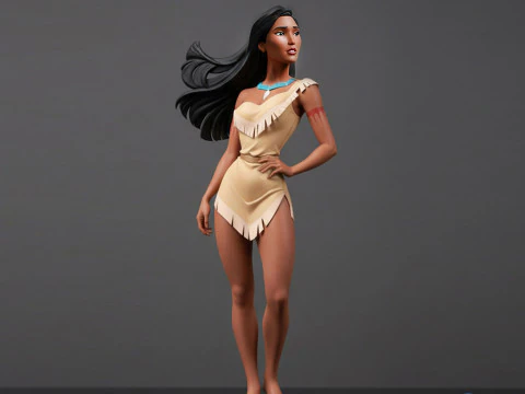 ポカホンタス 3D 印刷可能モデル - マルチパーツ組み立てキット ベース脚、胴体、頭 3Dプリントモデル