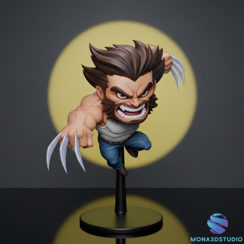 Dynamic Chibi Wolverine Action 3D Print Model .c4d .max .obj .3ds .fbx .stl .blend 