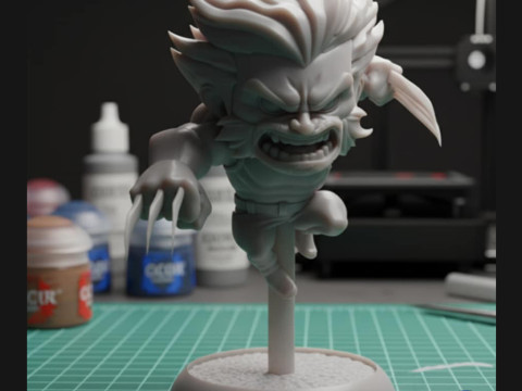 Dynamic Chibi Wolverine Action 3D Print Model