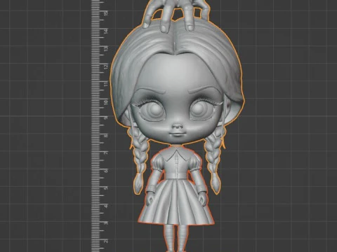 Mi&eacute;rcoles Addams con Thing Hand Chibi Bobblehead Style Modelo de impresión 3D