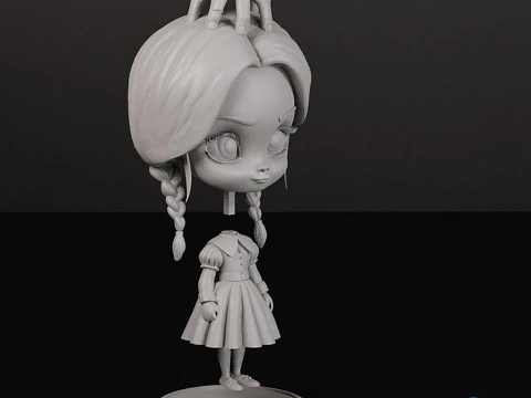 Mi&eacute;rcoles Addams con Thing Hand Chibi Bobblehead Style Modelo de impresión 3D
