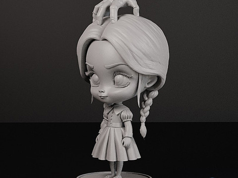 Mercoledì Addams con Thing Hand Chibi Bobblehead Style Modello di stampa 3D