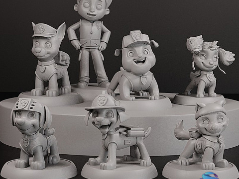 パウ・パトロール コレクション - ライダーと 6 匹の子犬 3Dプリントモデル