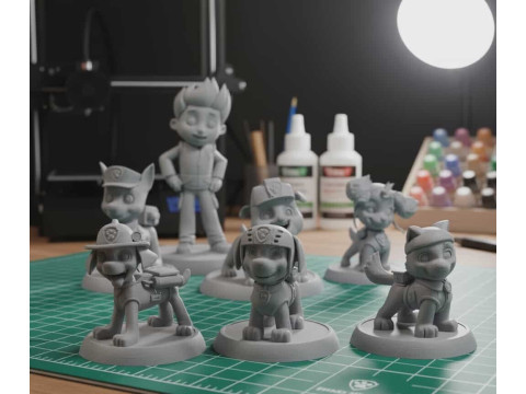 パウ・パトロール コレクション - ライダーと 6 匹の子犬 3Dプリントモデル